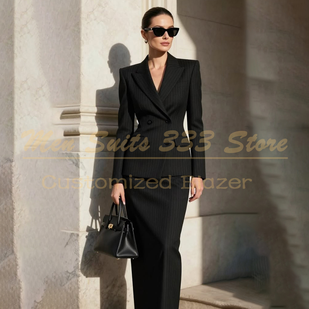 Men Formal Wear All Black - Дизайнерский женский костюм в черную полоску,