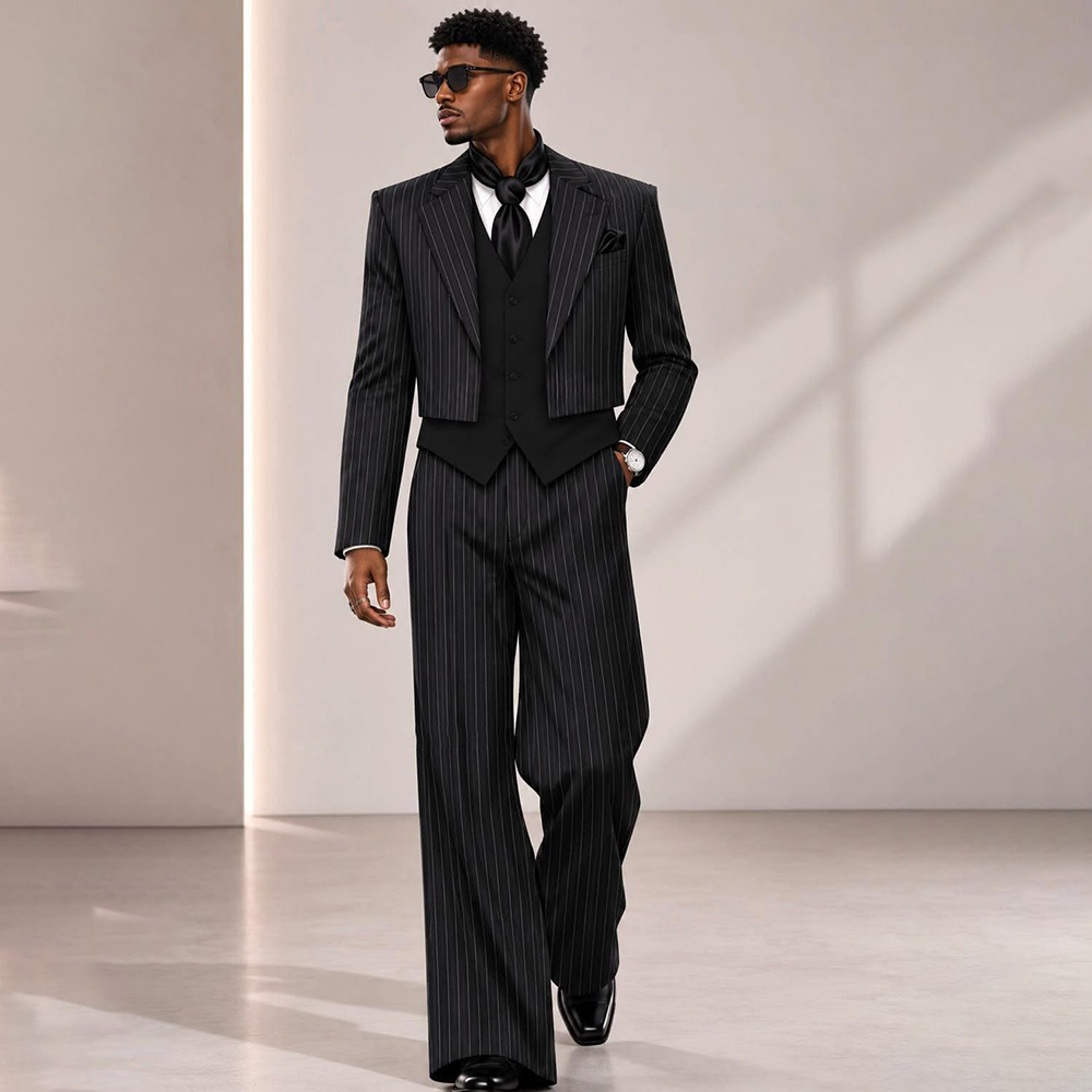 Mens Formal Look - Современный мужской костюм в черную полоску