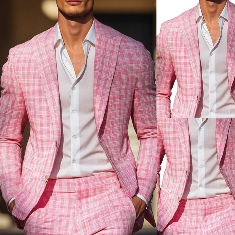 Летние розовые клетчатые мужск – обзор и цена Men Formal Wear Pink