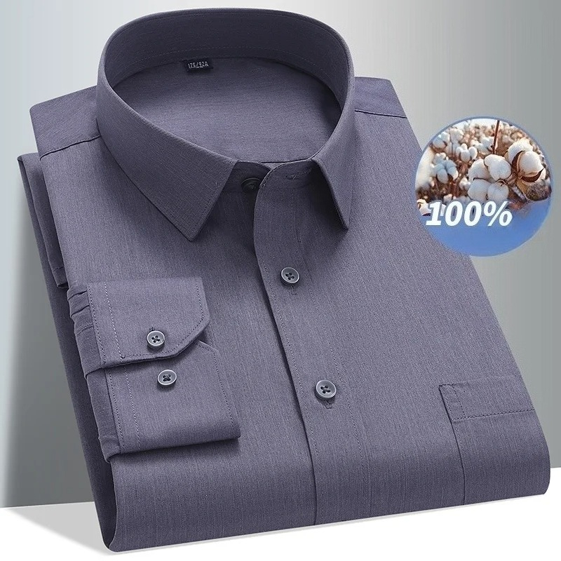 8XL 100, хлопковая рубашка с д – обзор и цена Men Formal Office Wear Shirts