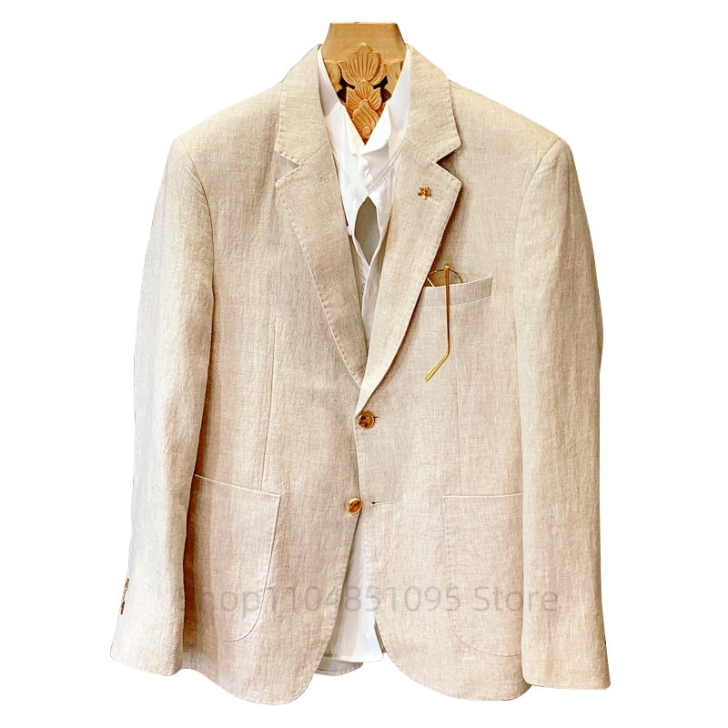 Бежевые мужские льняные пиджак – обзор и цена Men Formal Wear Summer