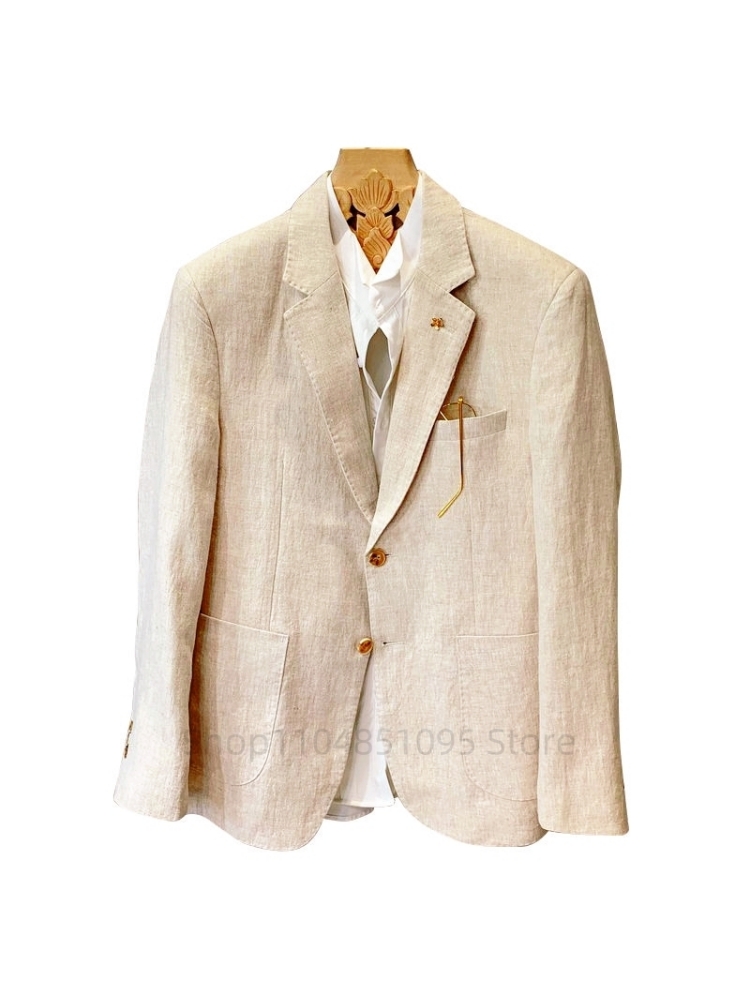 Бежевые мужские льняные пиджак – обзор и цена Men Formal Wear Summer