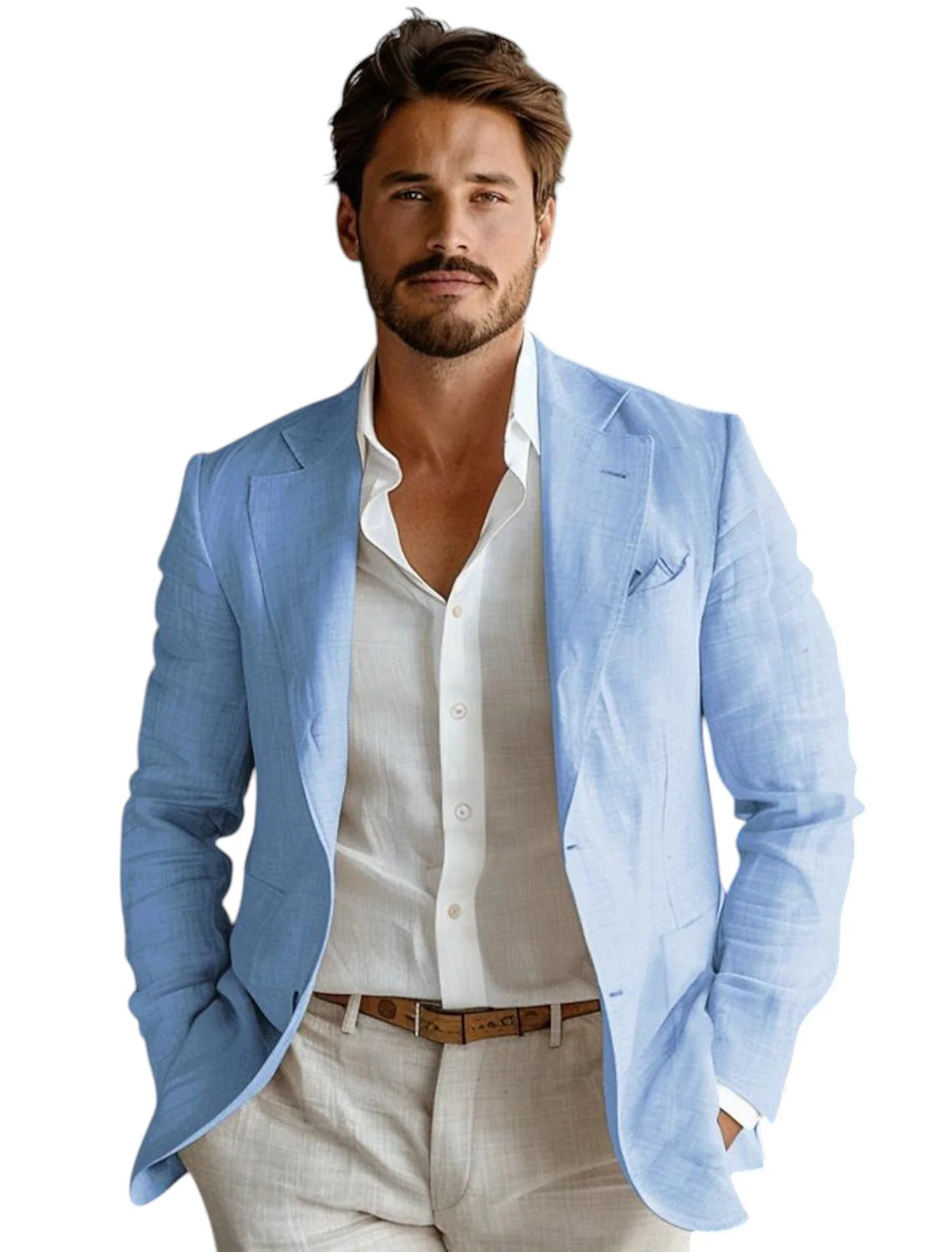 Синий приталенный мужской льня – обзор и цена Men Formal Wear Summer