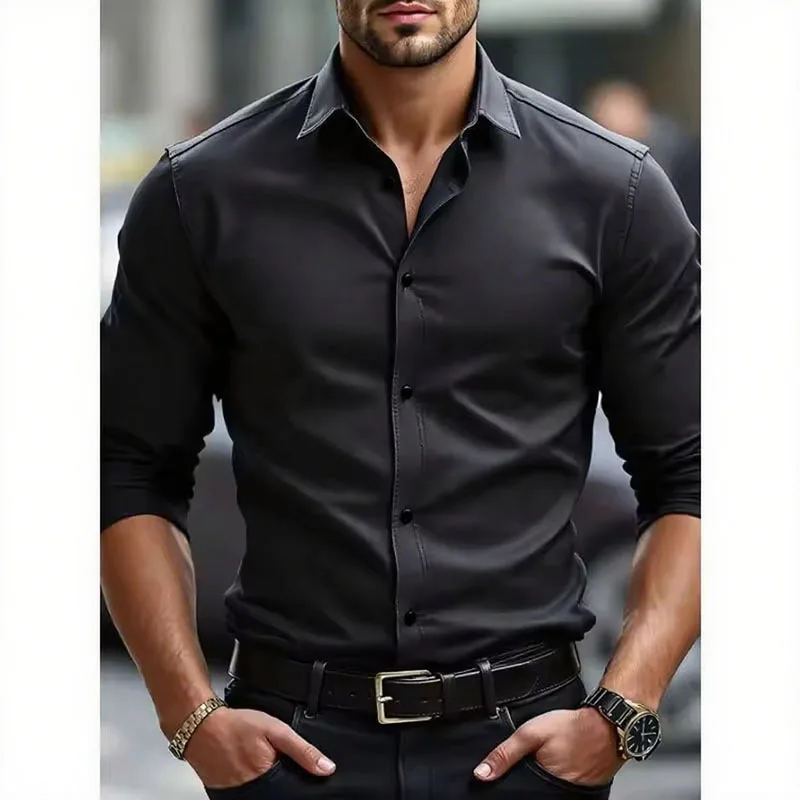 Новинка: Мужские однотонные бе – обзор и цена Men Formal Office Wear Shirts